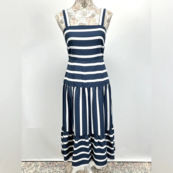 SAM‎ EDELMAN Navy and white stripe nautical midi dress size 2. - Picture 1 of 13